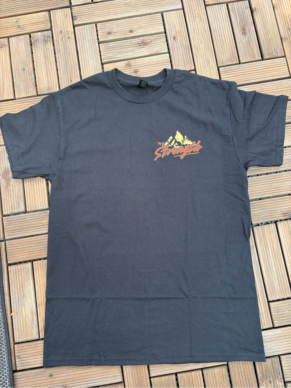 Strength Graphic Men's Black T-Shirt with Mountain Logo